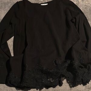Chico's Black Asymmetrical Ruffled Long Sleeve Blouse